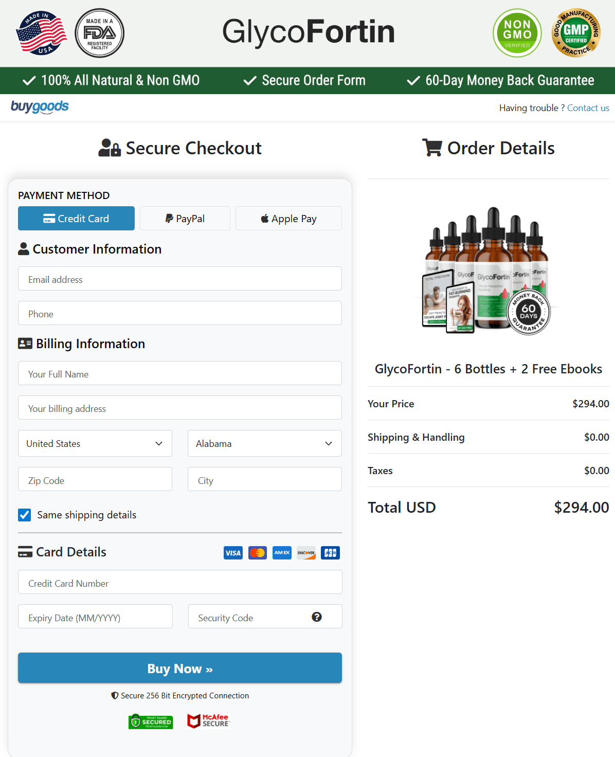 GlycoFortin Checkout page